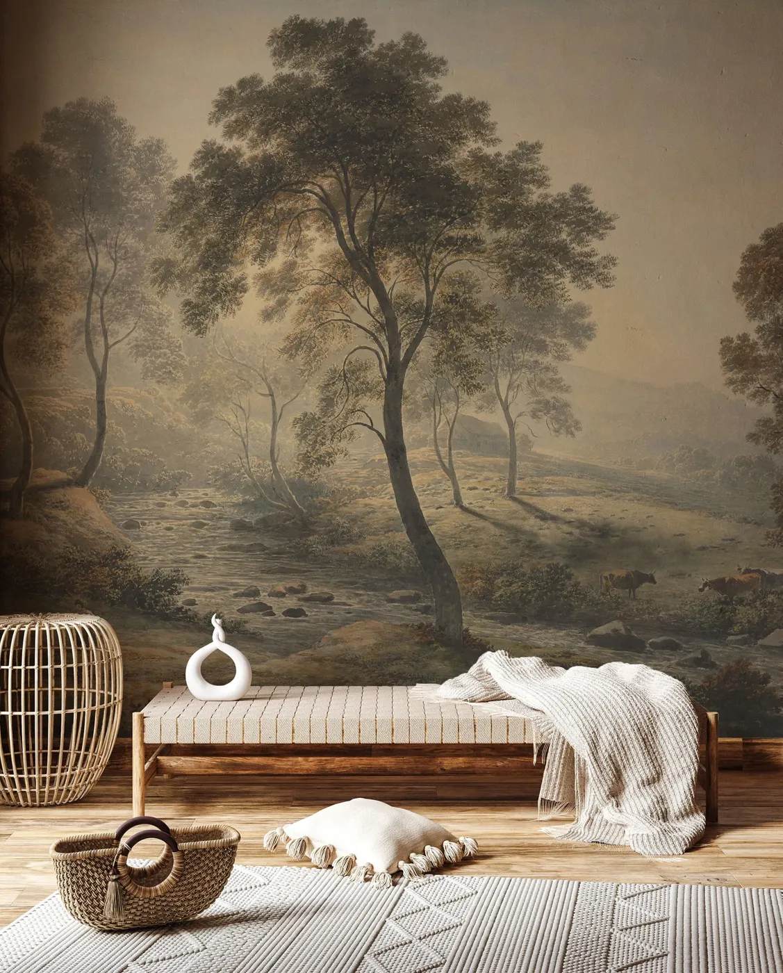 Misty Meadow — Landscape wall mural in an interior
