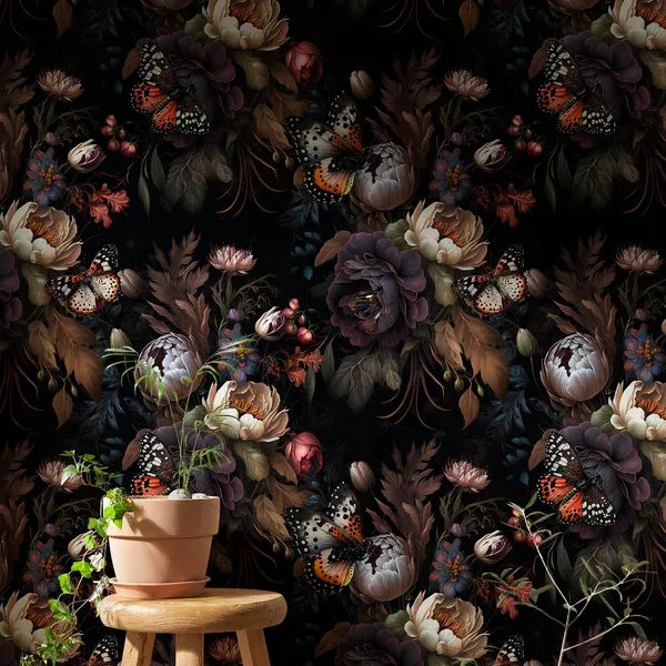 Midnight Flora — Botanical wallpaper in an interior