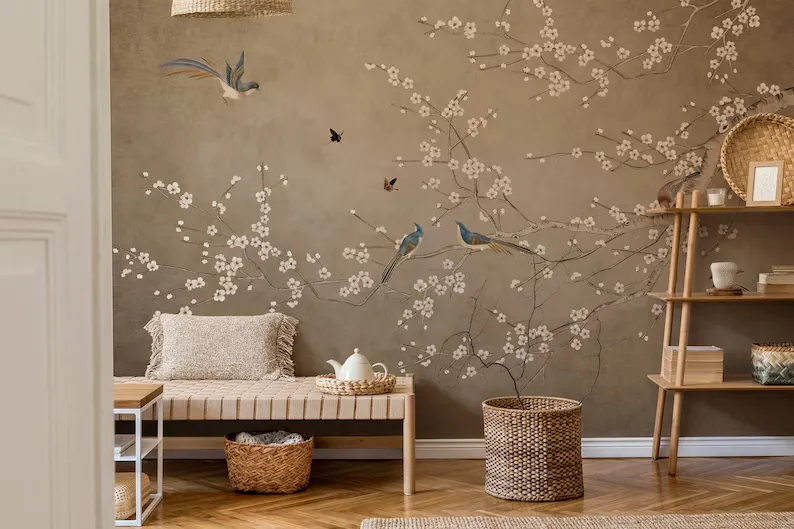 Blossom Bough — Chinoiserie wall mural in an interior