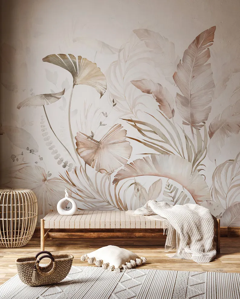 Soft Botanica — Floral wall mural in an interior