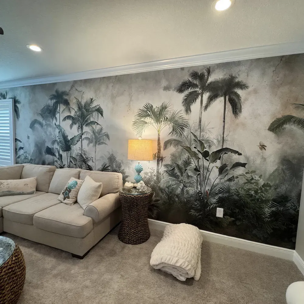 Deep Teal Garden — Tropical wall mural in an interior