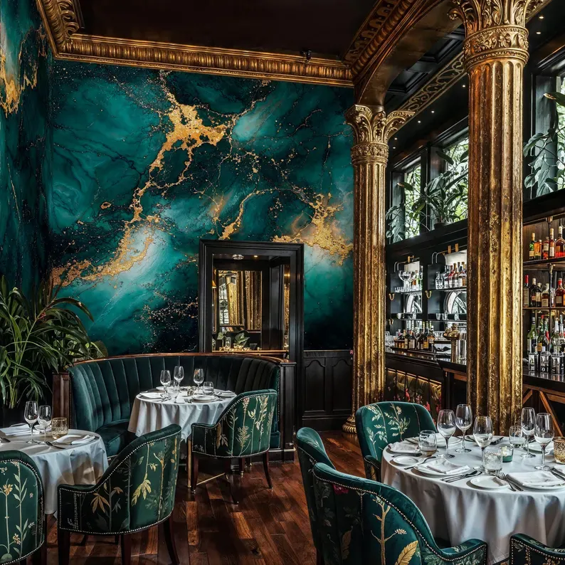 Jungle Song — Marble wall mural in an interior