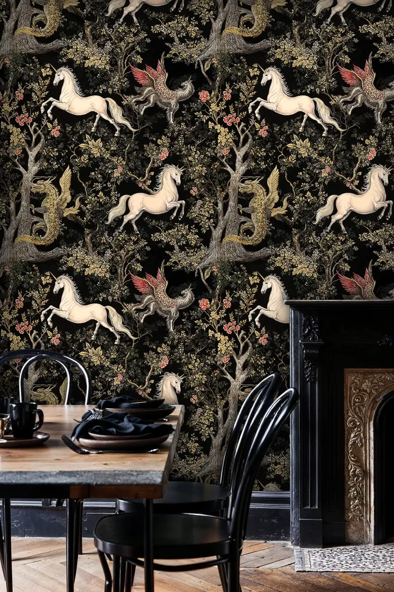 Mythic Meadow — Whimsical wall mural in an interior