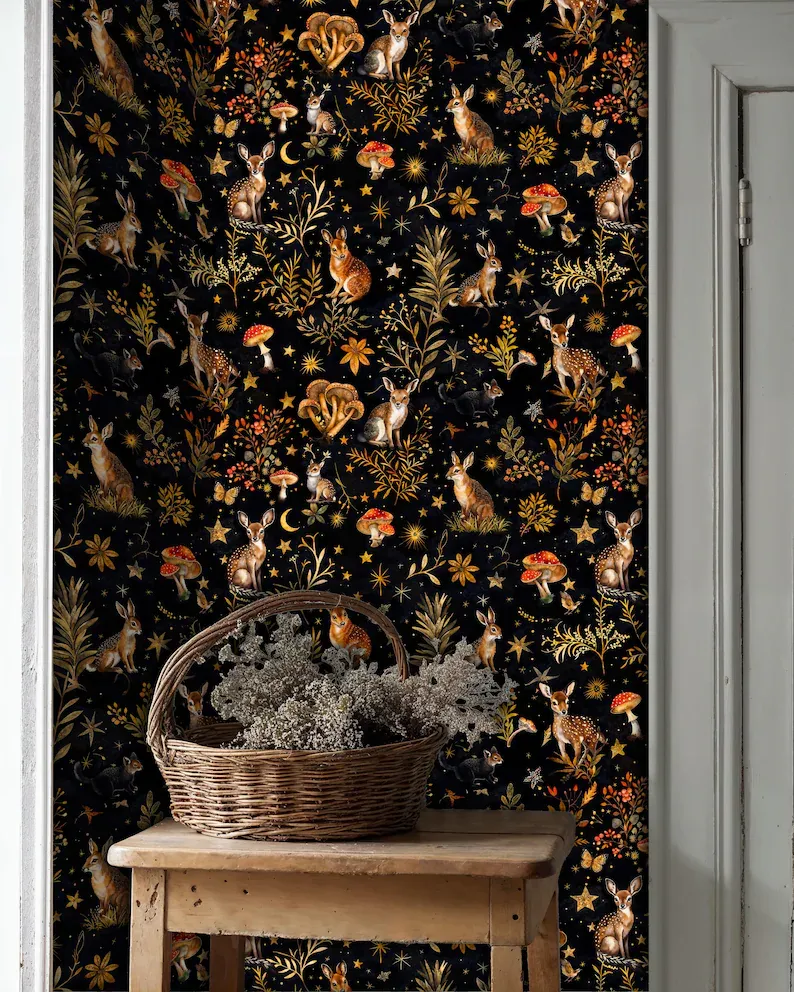 Woodland Night — Whimsical wallpaper in an interior