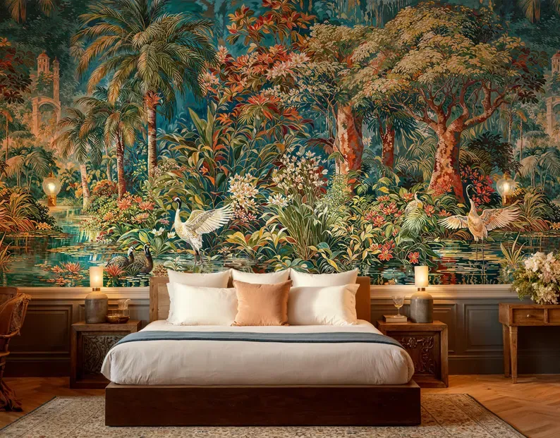 Eden Garden — Chinoiserie wall mural in an interior