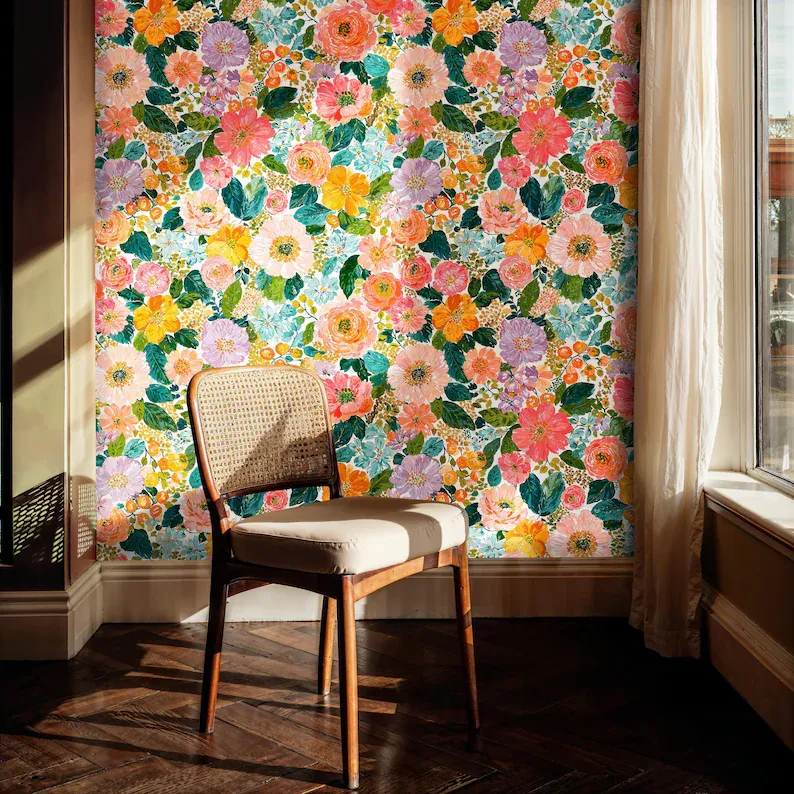 Bloom Burst — Floral wallpaper in an interior