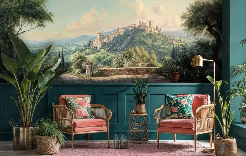 Castle Vista — Chinoiserie wall mural in an interior