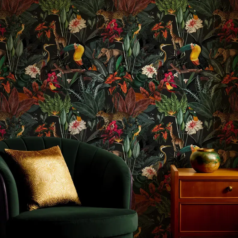Jungle Kingdom — Tropical wallpaper in an interior