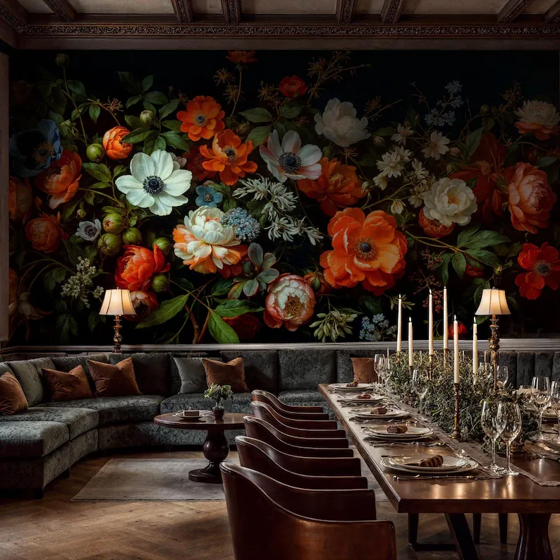 Baroque Bloom — Floral wall mural in an interior