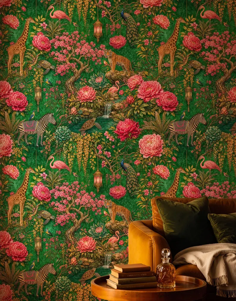 Peony Safari — Whimsical wallpaper in an interior