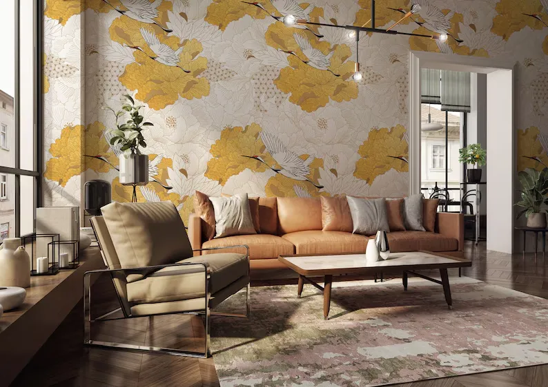 Gilded Marble — Chinoiserie wall mural in an interior