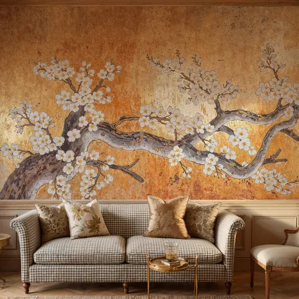Almond Blossom — Chinoiserie wall mural in an interior