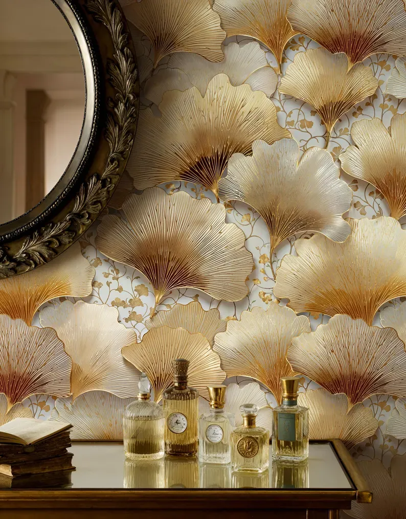 Gilded Ginkgo — Art Deco wallpaper in an interior
