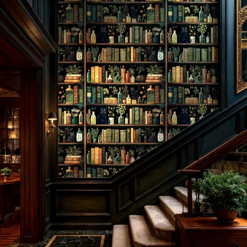 The Library — Whimsical wall mural in an interior