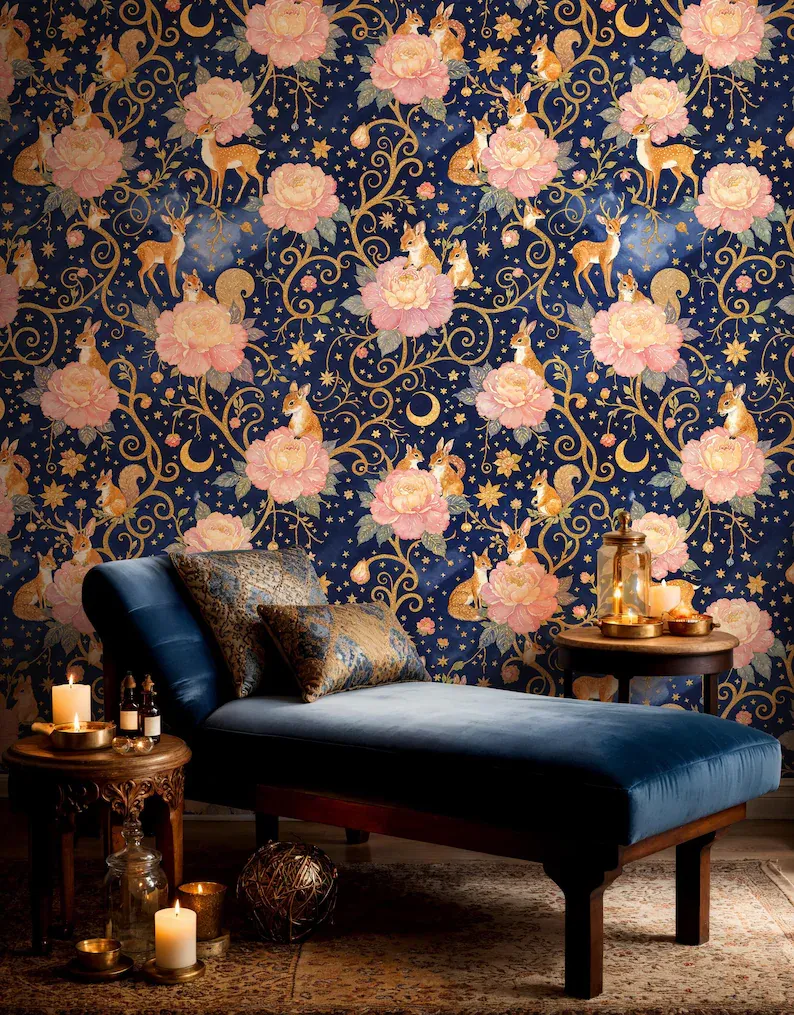 Peony Nocturne — Kids wallpaper in an interior
