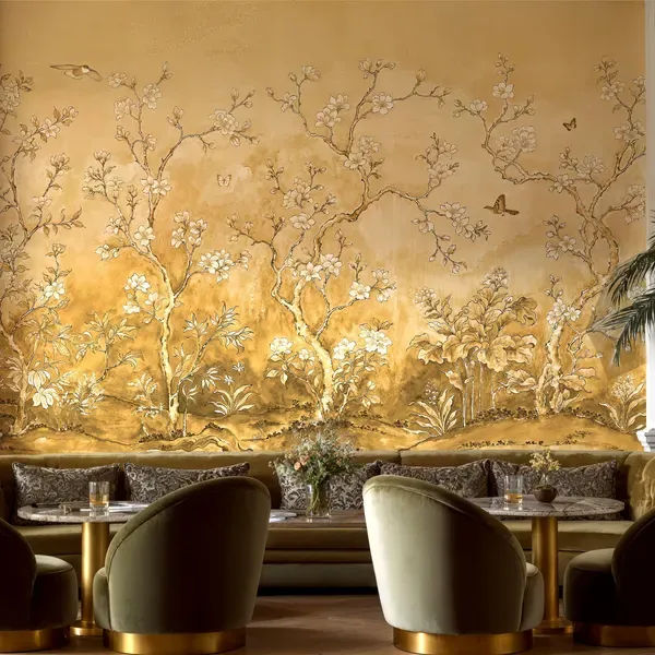 Gilded Blossom — Chinoiserie wall mural in an interior