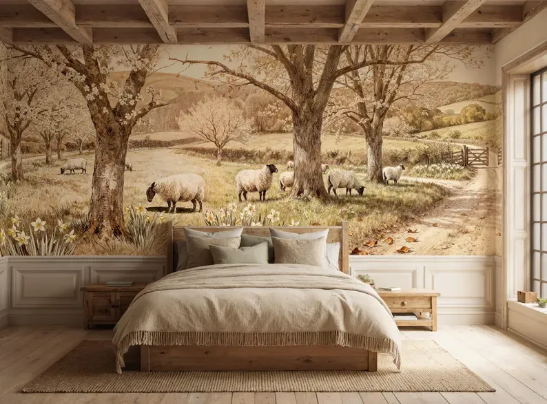 Pastoral Farm — Landscape wall mural in an interior