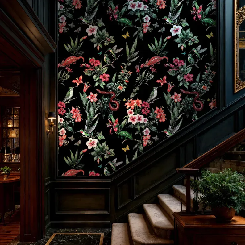 Nocturne Floral — Botanical wallpaper in an interior