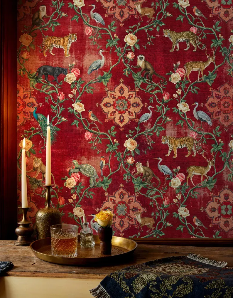Crimson Bloom — Whimsical wallpaper in an interior