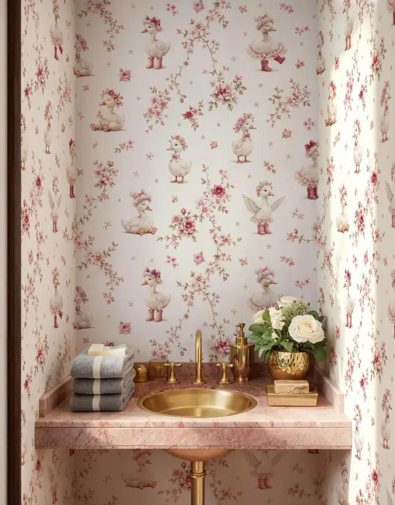 Dove Floral — Kids wallpaper in an interior