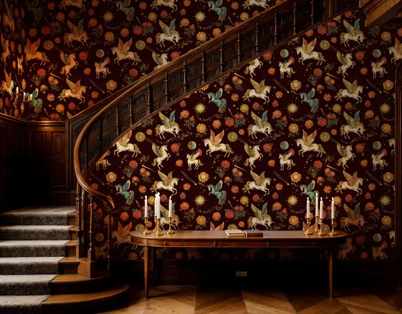 Woodland Harvest — Whimsical wallpaper in an interior