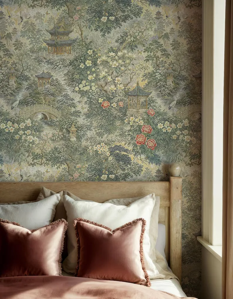 Verde Stone — Toile wallpaper in an interior