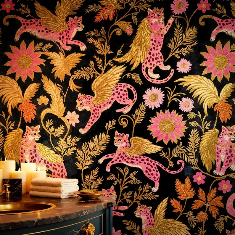 Leopard Bloom — Whimsical wallpaper in an interior
