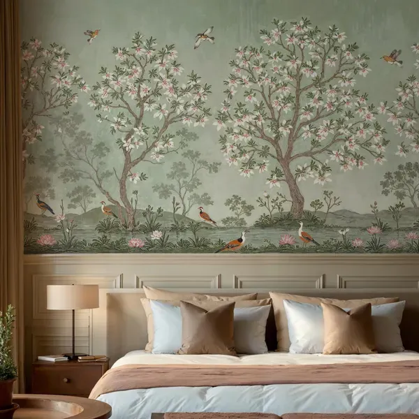 Lone Tree — Chinoiserie wall mural in an interior