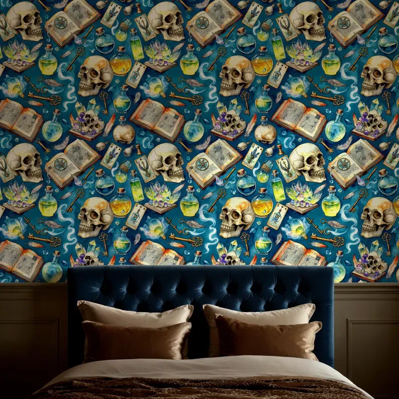 Carnival Skulls — Whimsical wallpaper in an interior