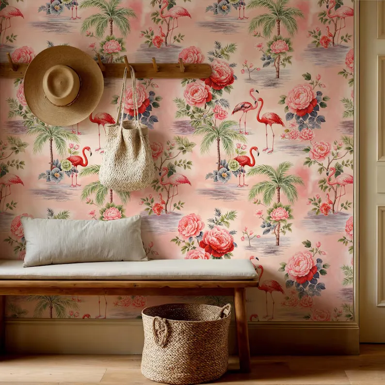 Flamingo Garden — Botanical wallpaper in an interior